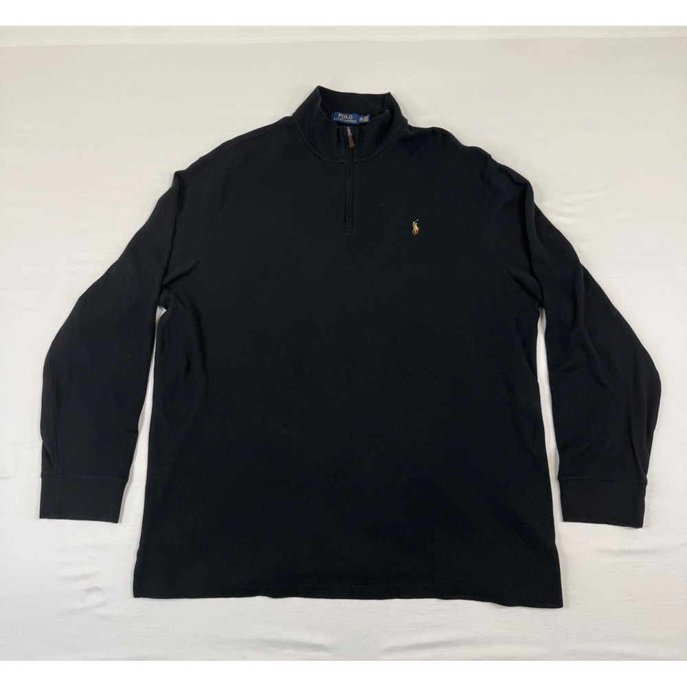 Polo Ralph Lauren Mens XXL Black Estate‎ Rib Quarter Zip Pullover Sweater Logo